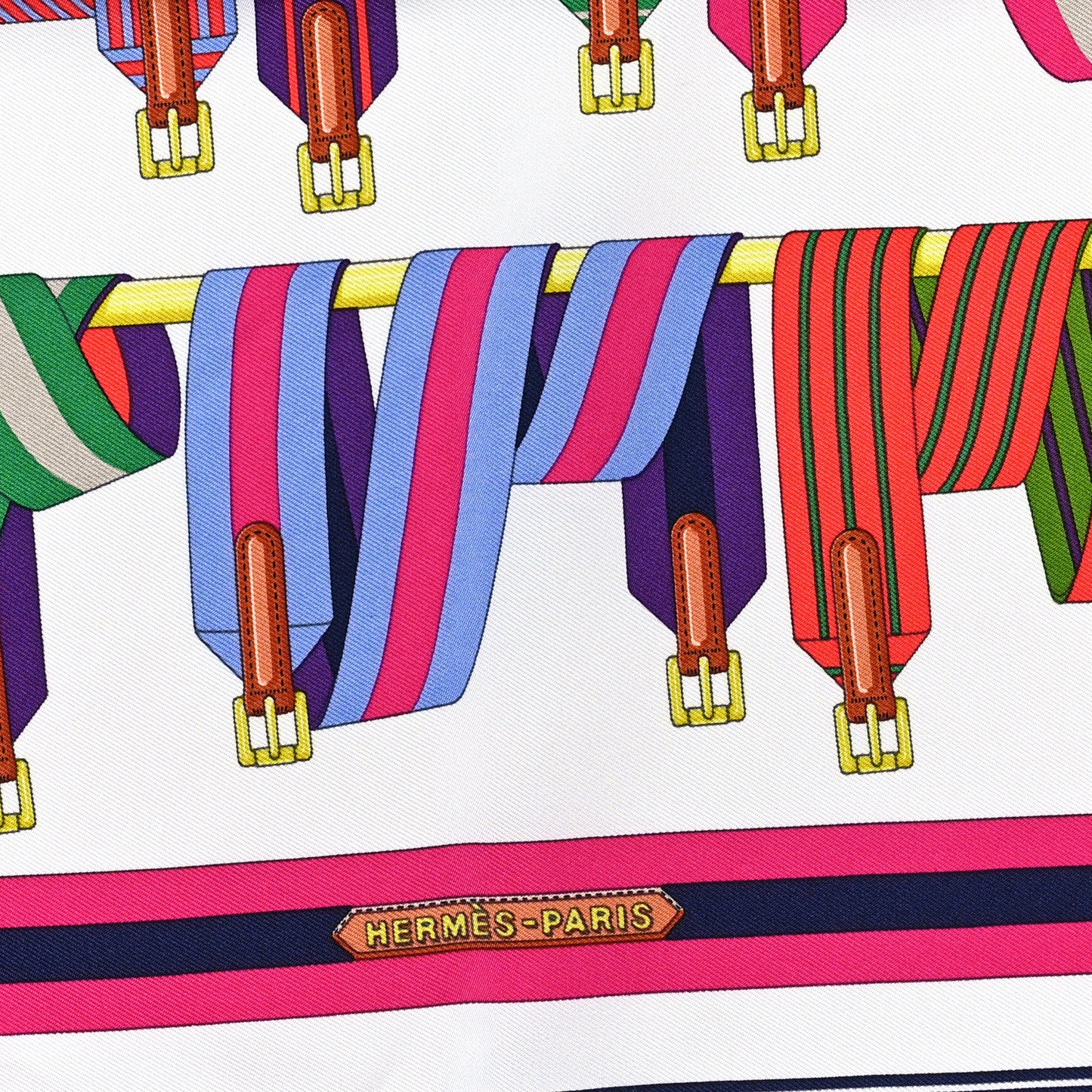 Silk Les Sangles Pocket Square Scarf Marine White