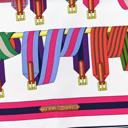 Hermes Silk Les Sangles Pocket Square Scarf Marine White 2 of 3