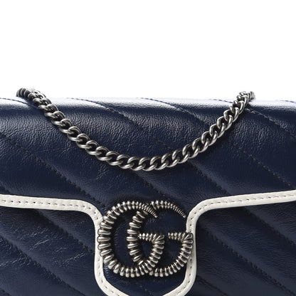 Gucci Vintage Effect Calfskin Matelasse Diagonal Super Mini Torchon GG Marmont Shoulder Bag Blue Agata Mystic White 11 of 12
