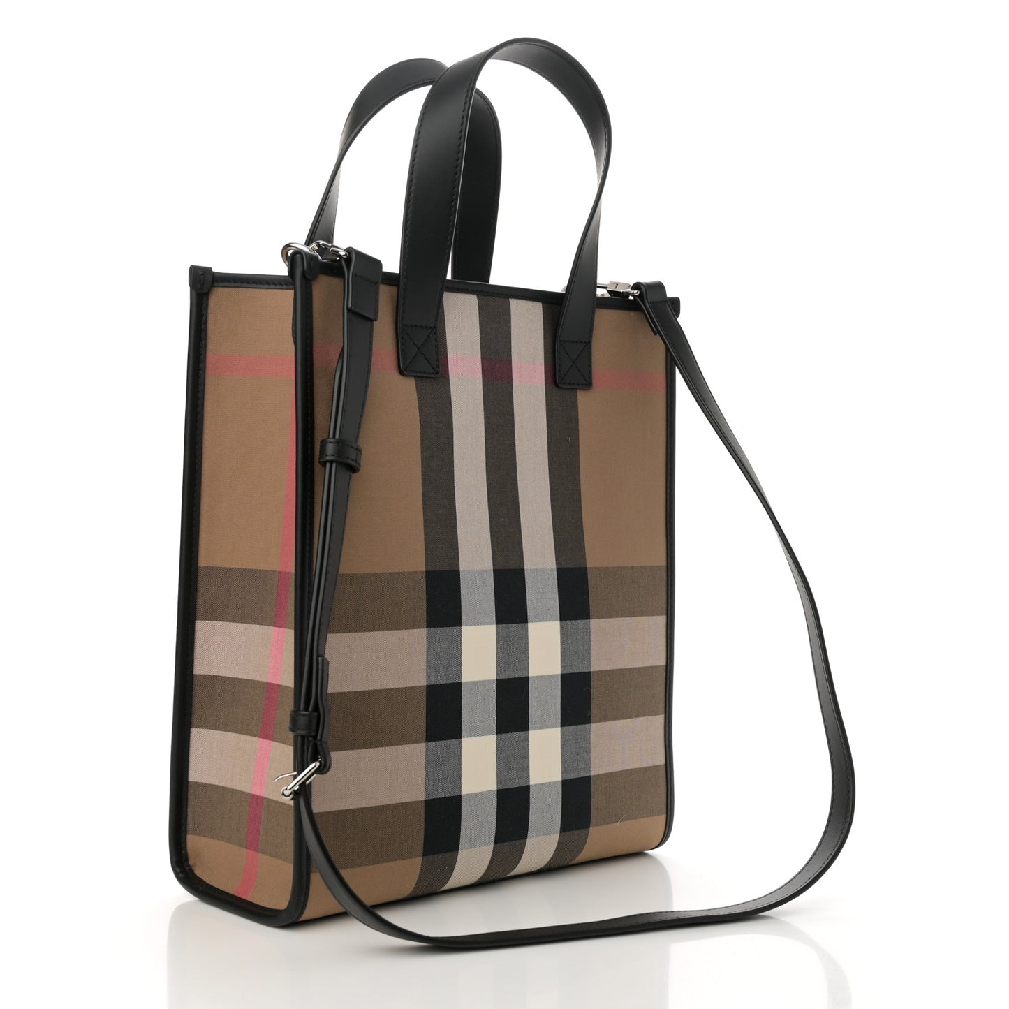 Calfskin House Check Small N/S Tote Black