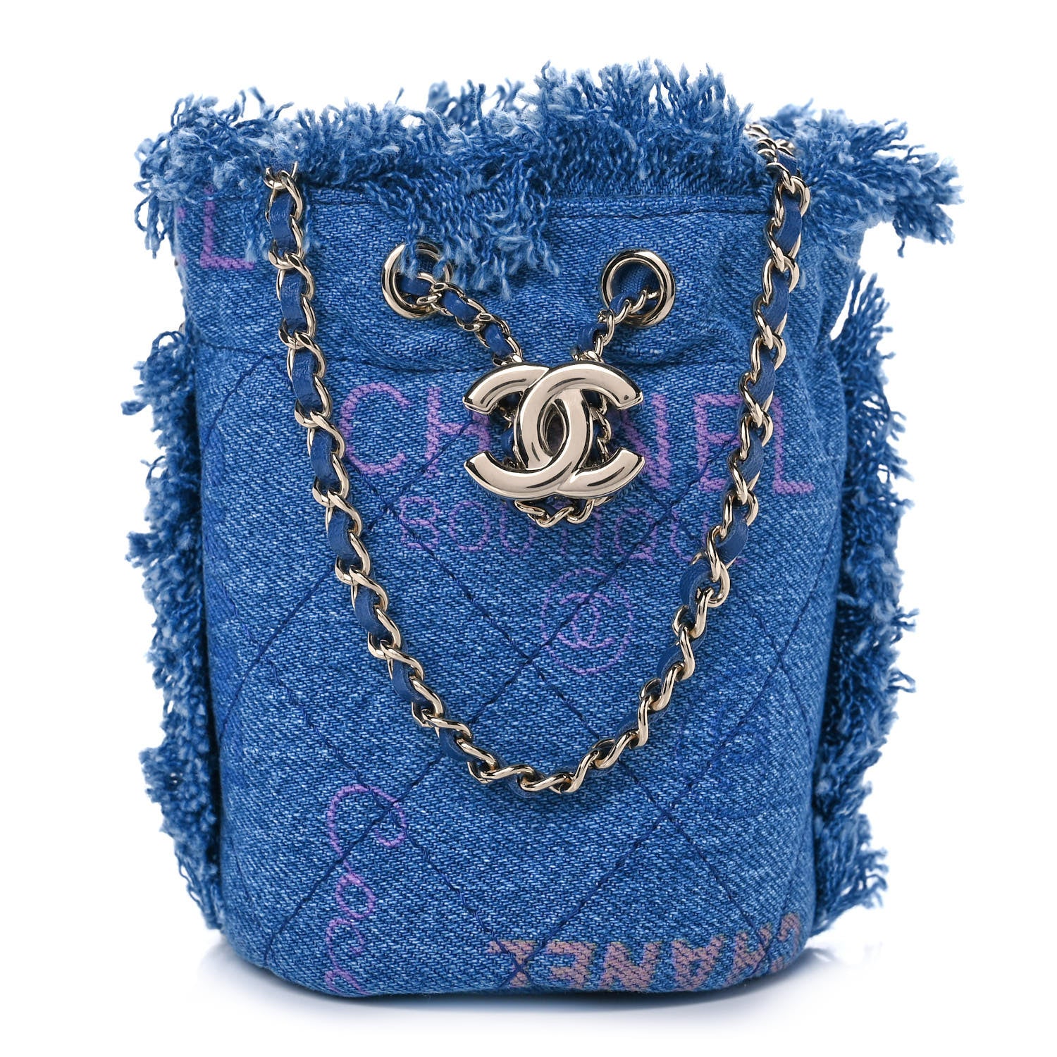 Chanel Denim Quilted Mood Mini Bucket With Chain Blue Multicolor 1 of 11