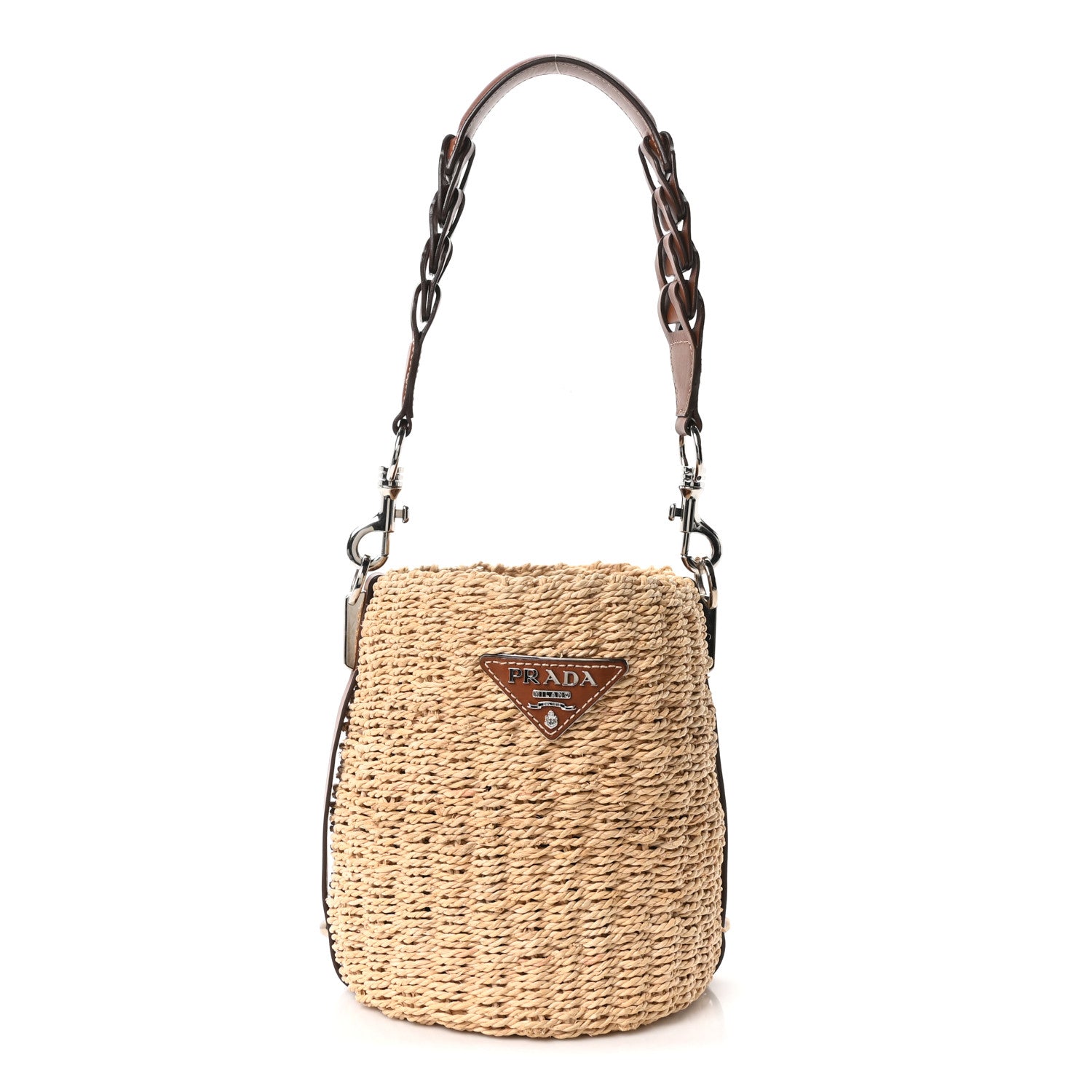 Prada Paglia Vitello Woven Braided Bucket Bag Naturale Cognac 1 of 10
