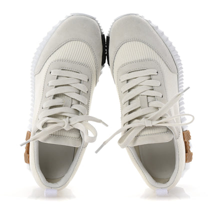 Hermes Graphic Mesh Suede Goatskin Womens Bouncing Sneakers  36 White 2 of 10