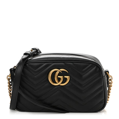 Gucci Calfskin Matelasse Small GG Marmont Chain Shoulder Bag Black 1 of 13