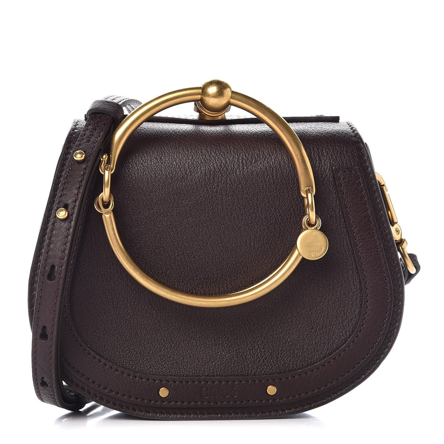 Calfskin Suede Small Nile Bracelet Bag Carbon Brown