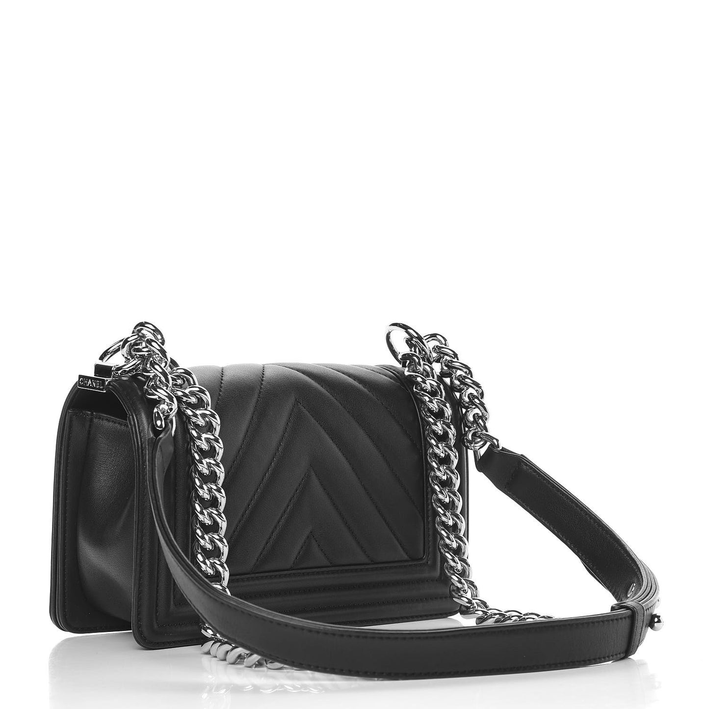 Calfskin Chevron Quilted Small Boy Flap Black