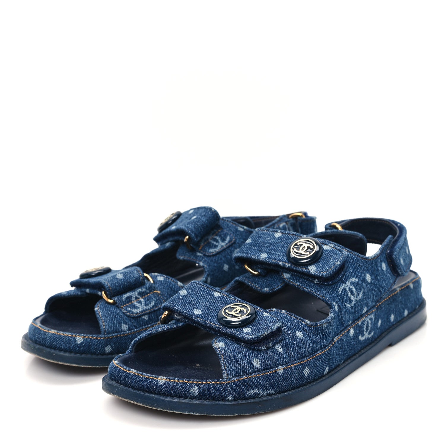 Chanel Printed Denim CC Dad Sandals 38 Dark Blue 4 of 10