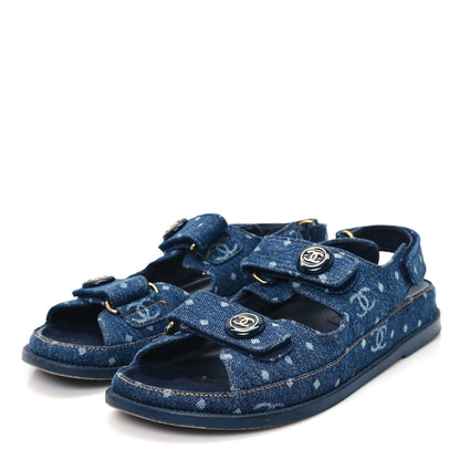 Chanel Printed Denim CC Dad Sandals 38 Dark Blue 4 of 10