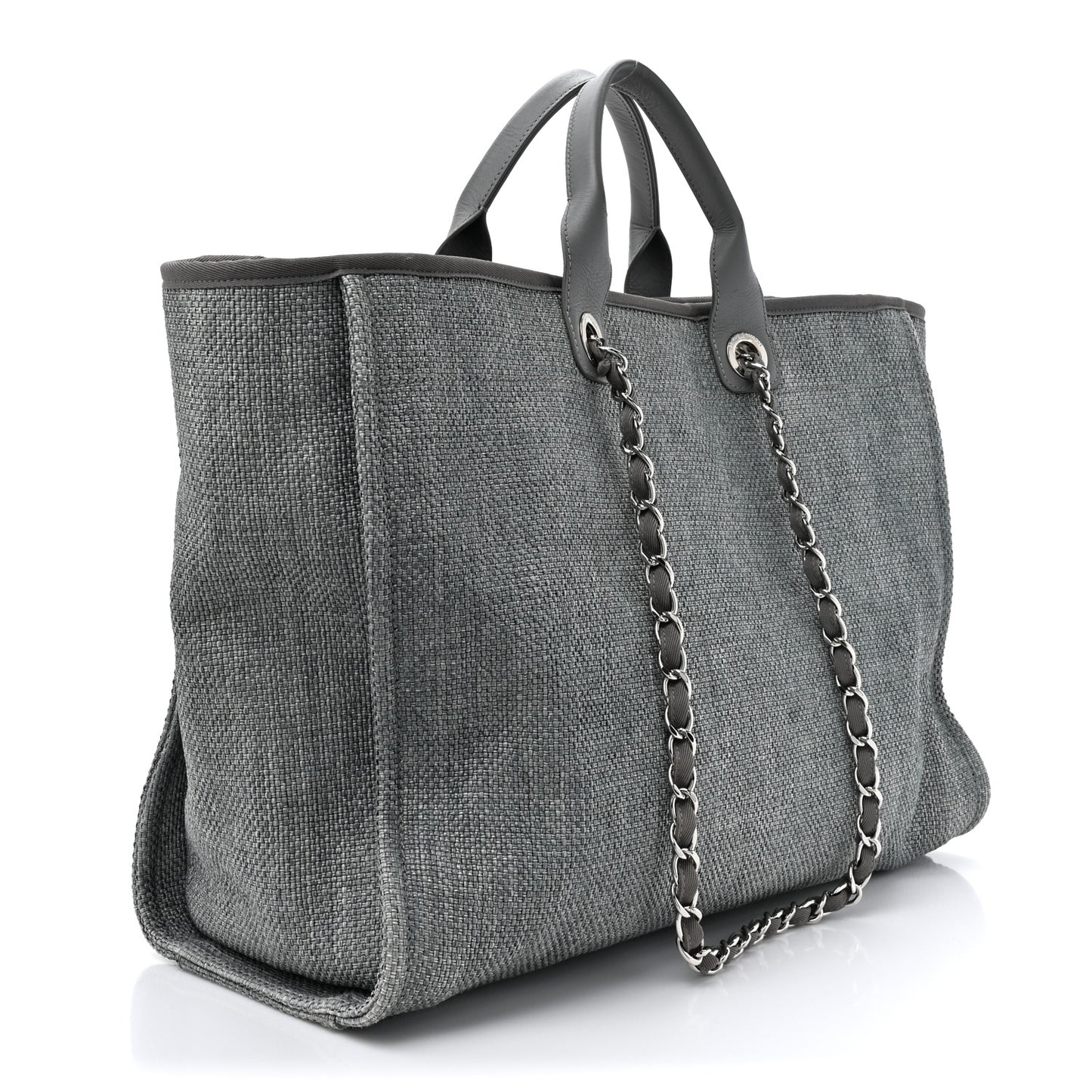 Woven Straw Raffia Large Deauville Tote Grey