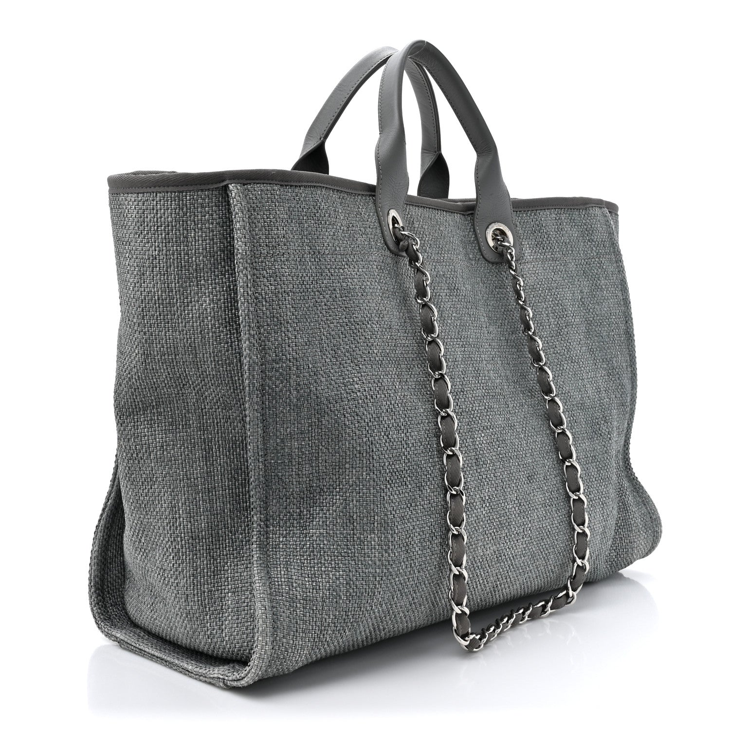 Chanel Woven Straw Raffia Large Deauville Tote Grey 3 of 14