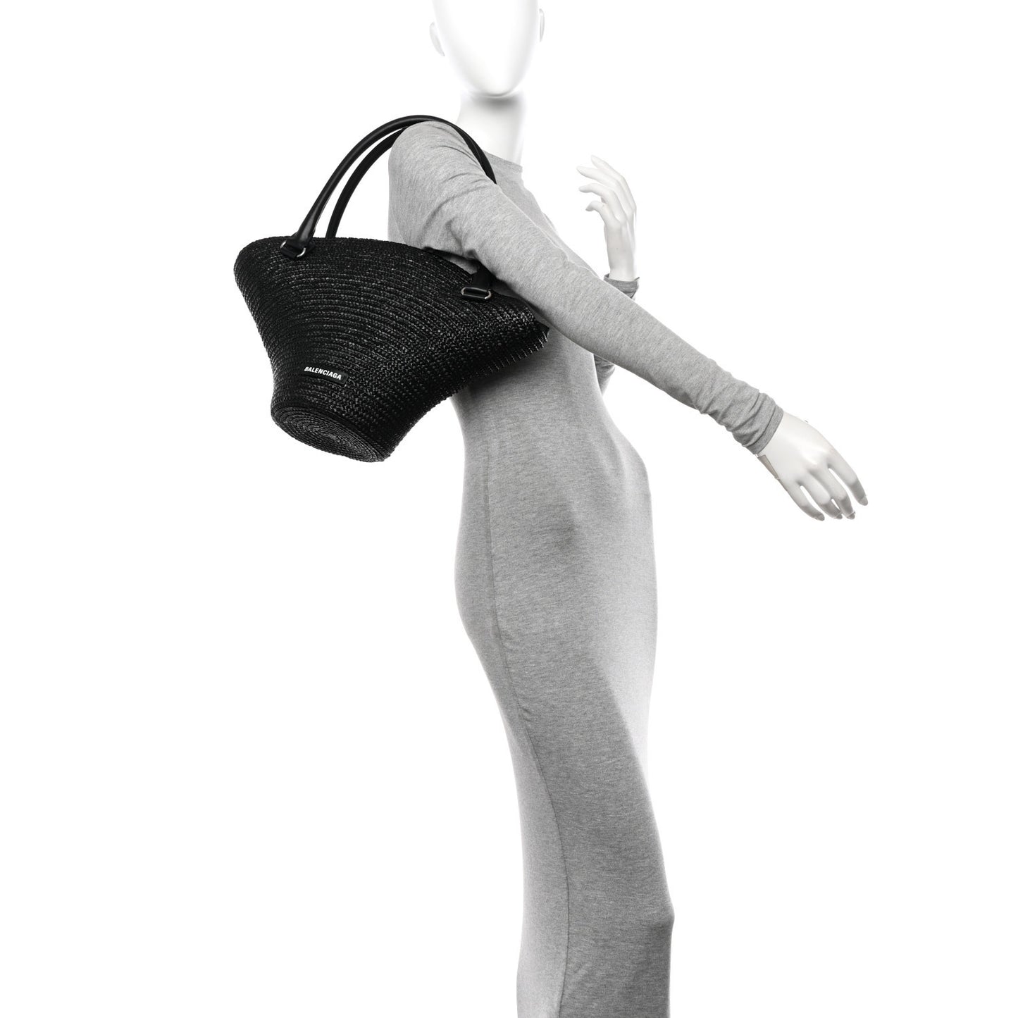 Raffia Woven Medium Basket Tote Black