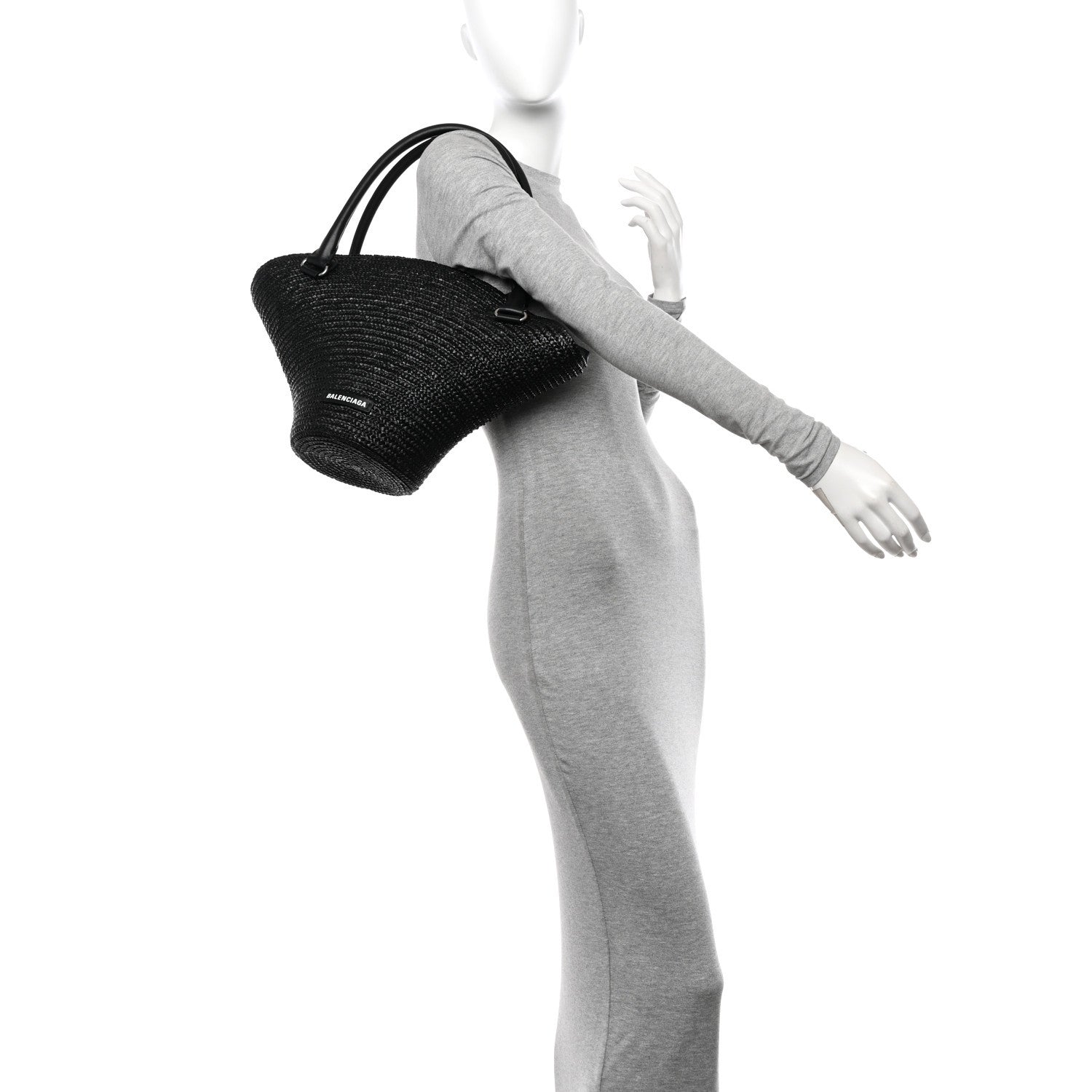 Balenciaga Raffia Woven Medium Basket Tote Black 2 of 9