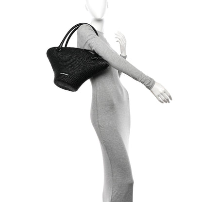 Balenciaga Raffia Woven Medium Basket Tote Black 2 of 9