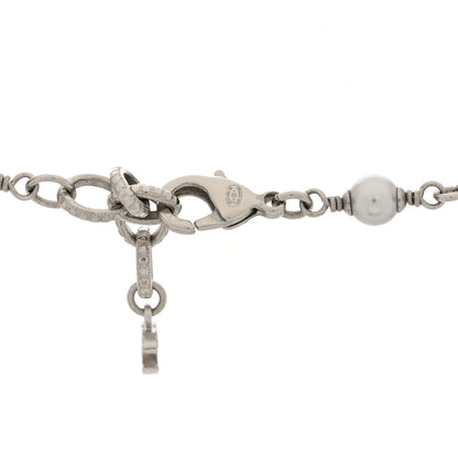 Chanel Metal Crystal Pearl CC Long Necklace Silver 4 of 5