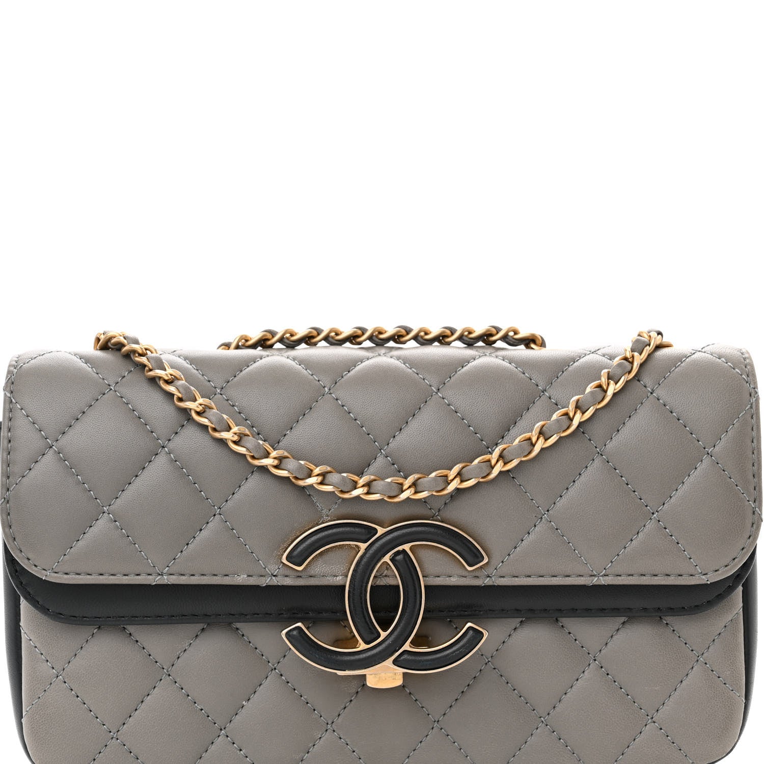 Chanel Lambskin Quilted Small CC Chic Flap Grey Dark Navy 9 of 14