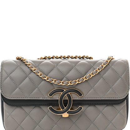 Chanel Lambskin Quilted Small CC Chic Flap Grey Dark Navy 9 of 14