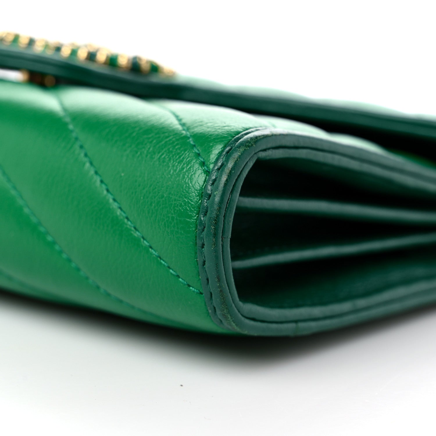 Gucci Azalea Calfskin Enamel Matelasse Diagonal Torchon GG Marmont Chain Wallet New Shamrock Emerald 9 of 13