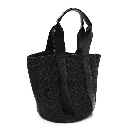 Chloe Raffia Calfskin Large Woody Basket Bag Black 3 of 10