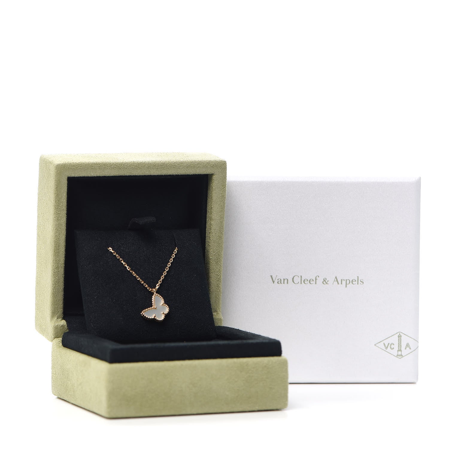 Van Cleef & Arpels 18K Yellow Gold Mother of Pearl Sweet Alhambra Butterfly Pendant Necklace 6 of 6