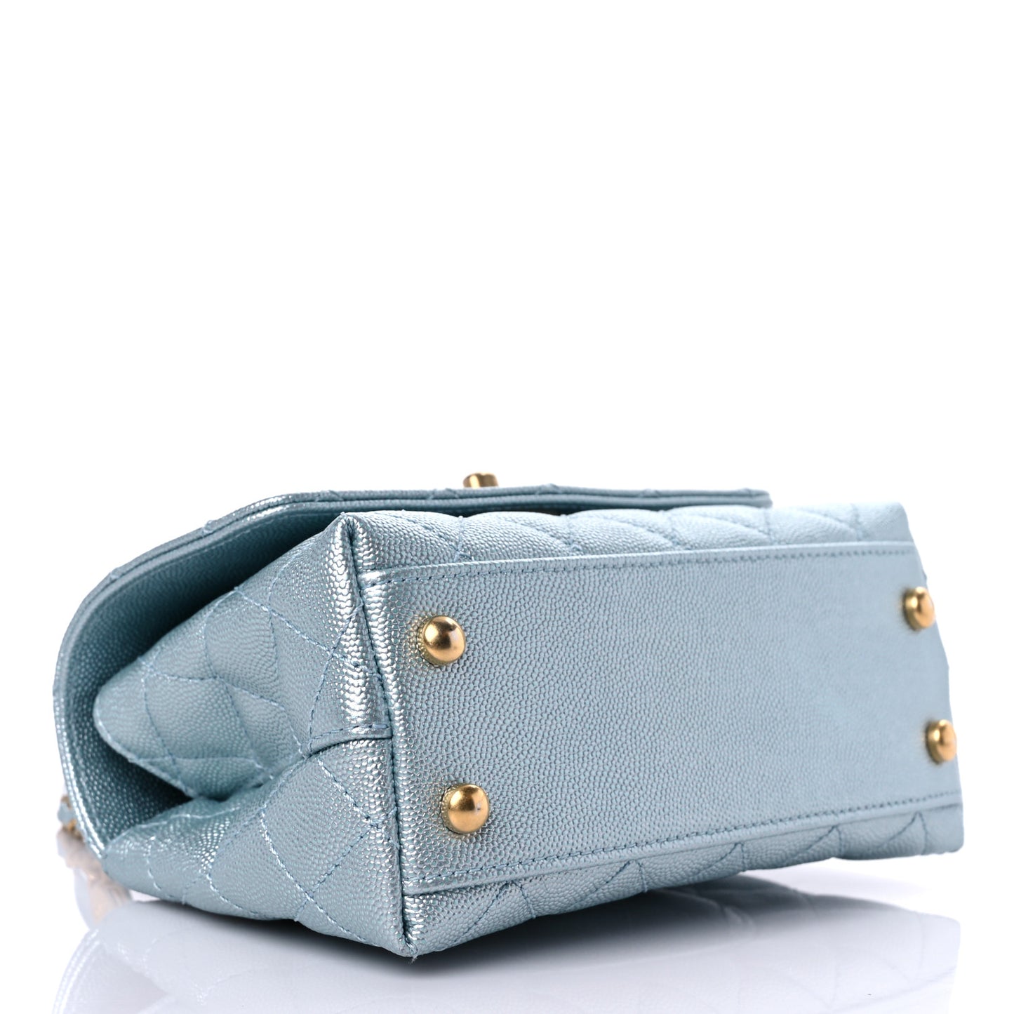 Metallic Caviar Quilted Extra Mini Coco Handle Flap Light Blue