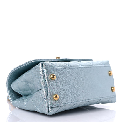 Chanel Metallic Caviar Quilted Extra Mini Coco Handle Flap Light Blue 4 of 12