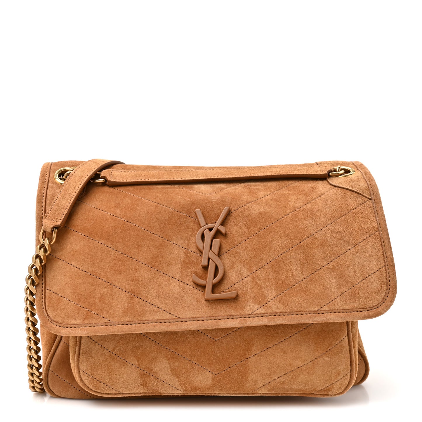 Suede Monogram Medium Niki Chain Satchel Cinnamon