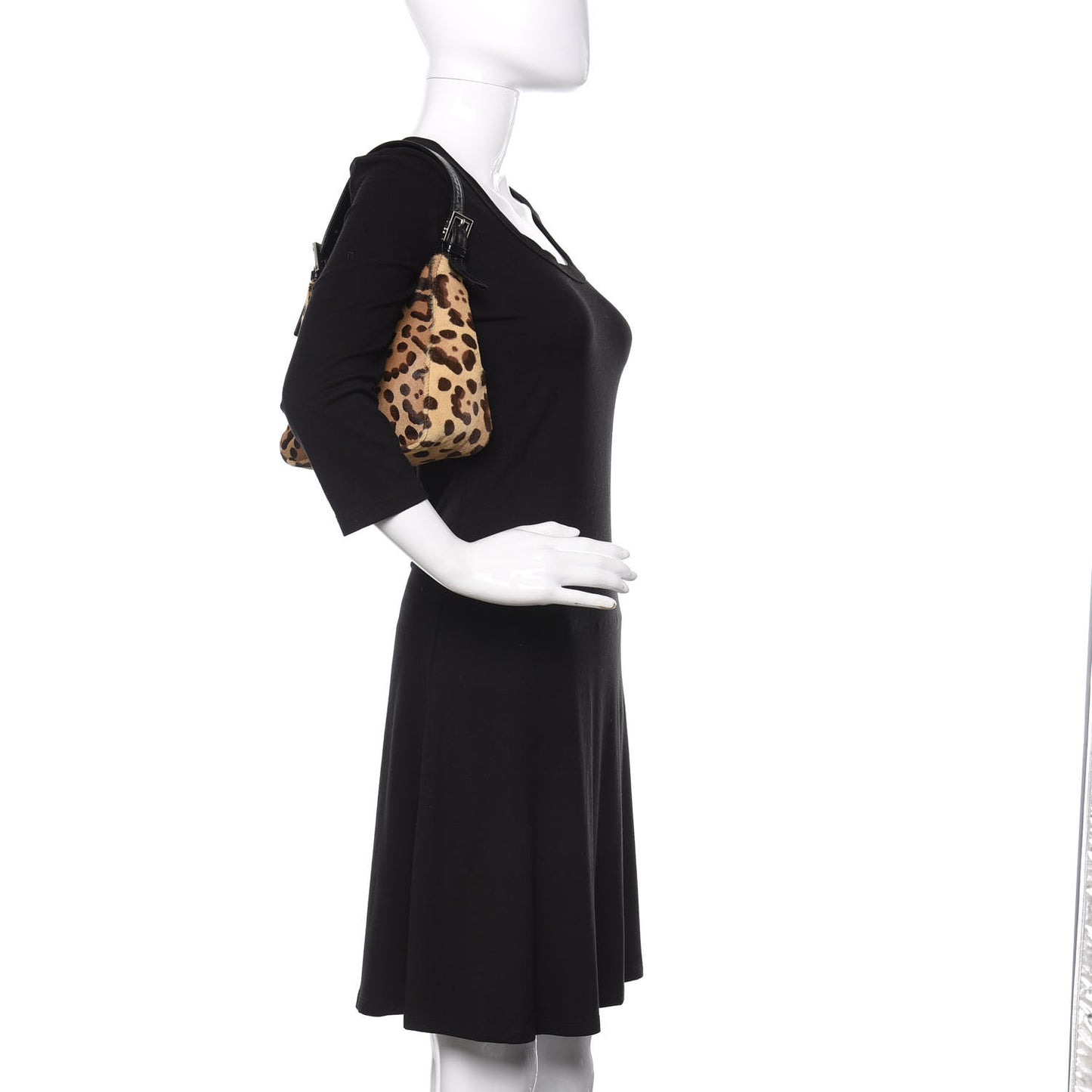 Calf Hair Leopard Print Shoulder Bag Brown