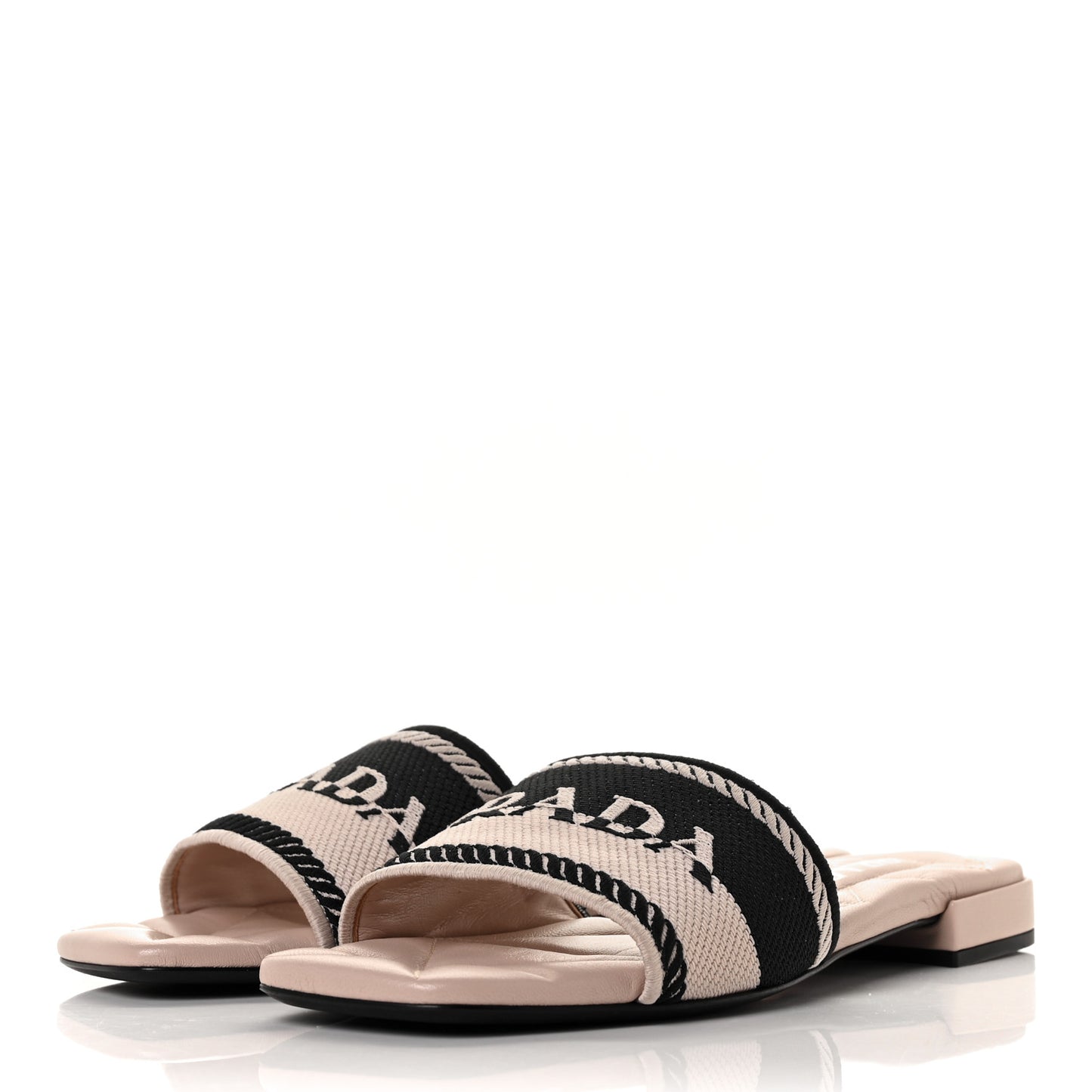 Fabric Logo Embroidered 10mm Slide Sandals 40.5 Black Ninfea