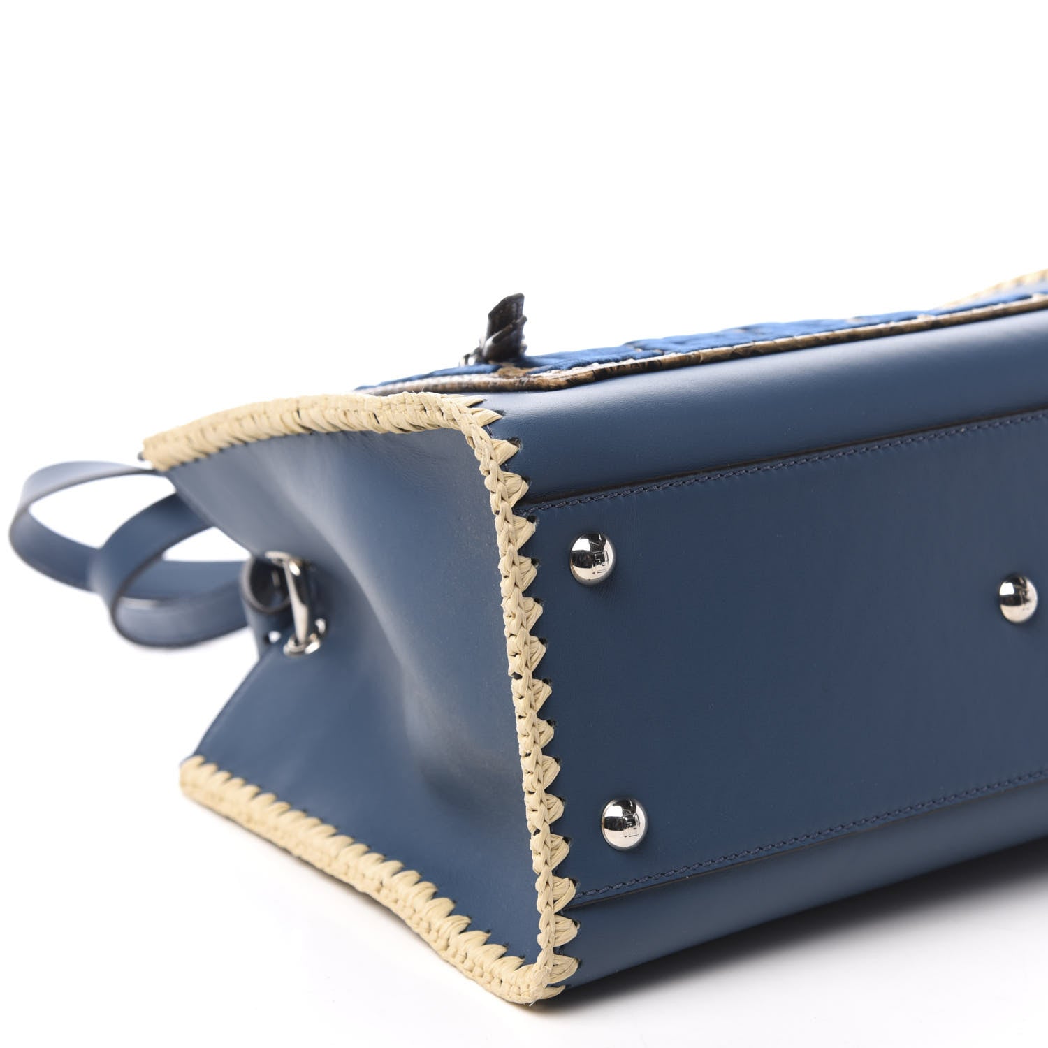 Fendi Vitello Century Raffia Elaphe F is Fendi FF Woven Embroidered Small Runaway Satchel Blue 6 of 11