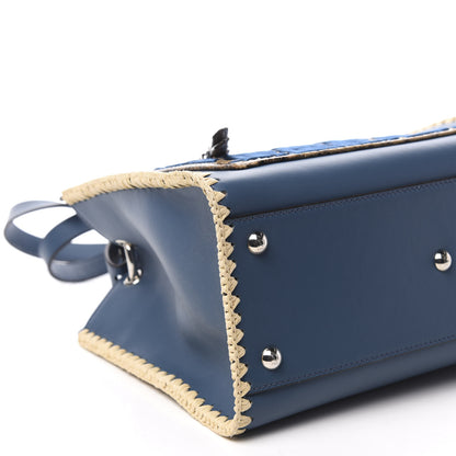 Fendi Vitello Century Raffia Elaphe F is Fendi FF Woven Embroidered Small Runaway Satchel Blue 6 of 11