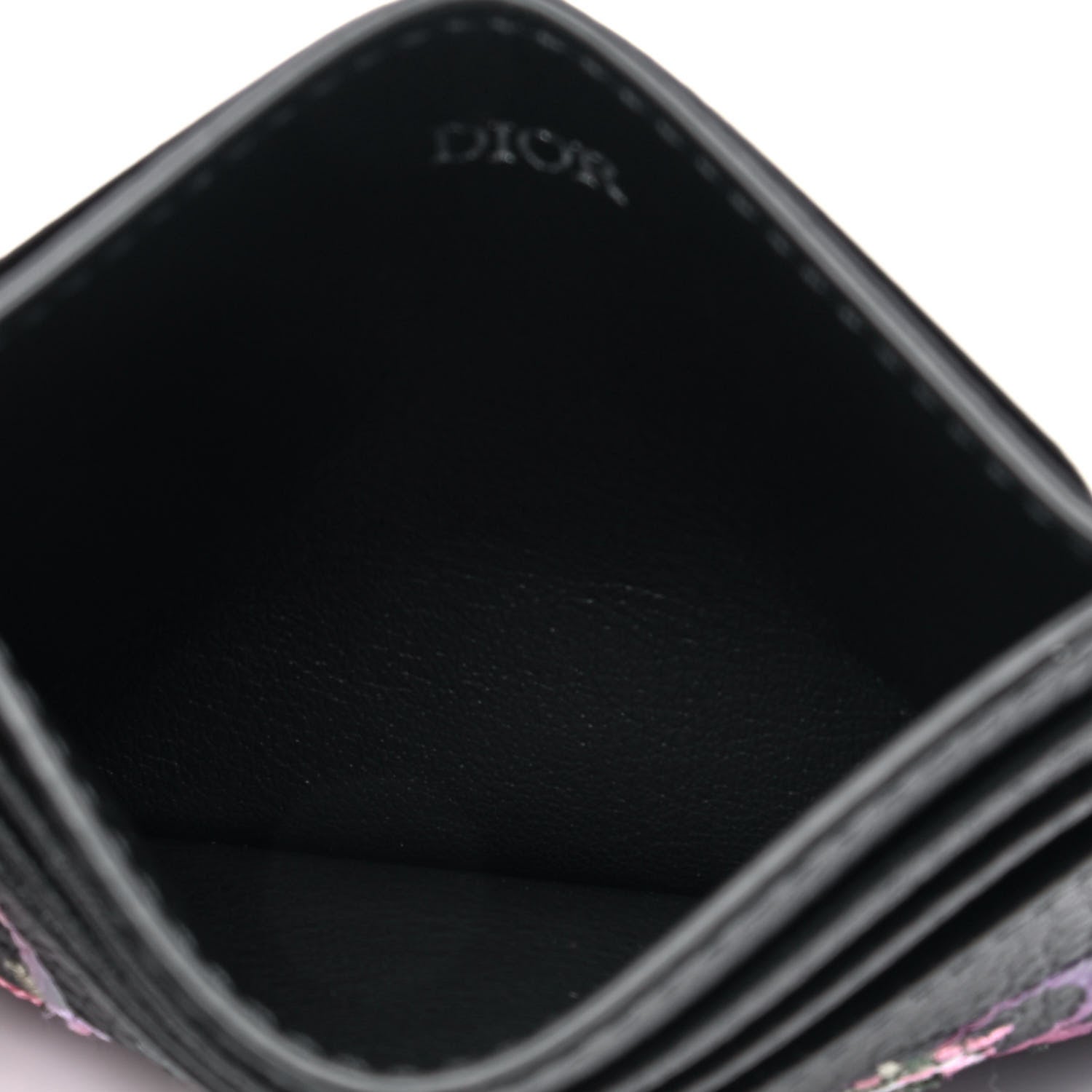 Christian Dior Grained Calfskin Embroidered Floral Lady Dior Card Holder Black 3 of 4