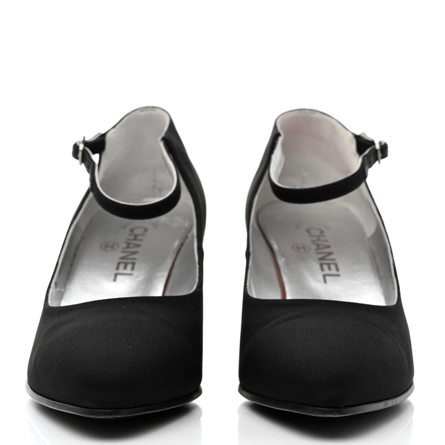 Chanel Crepe Satin Mary Jane Pumps 38 Black 2 of 11