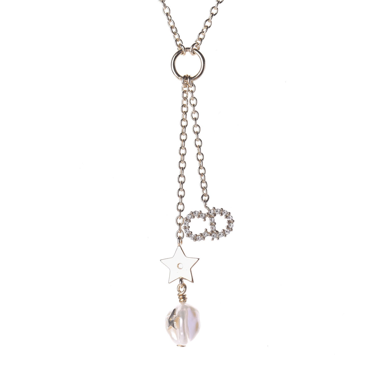 Christian Dior Crystal Pearl Shiny-D Tribal Long Necklace Gold 3 of 7