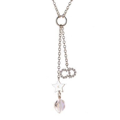 Christian Dior Crystal Pearl Shiny-D Tribal Long Necklace Gold 3 of 7