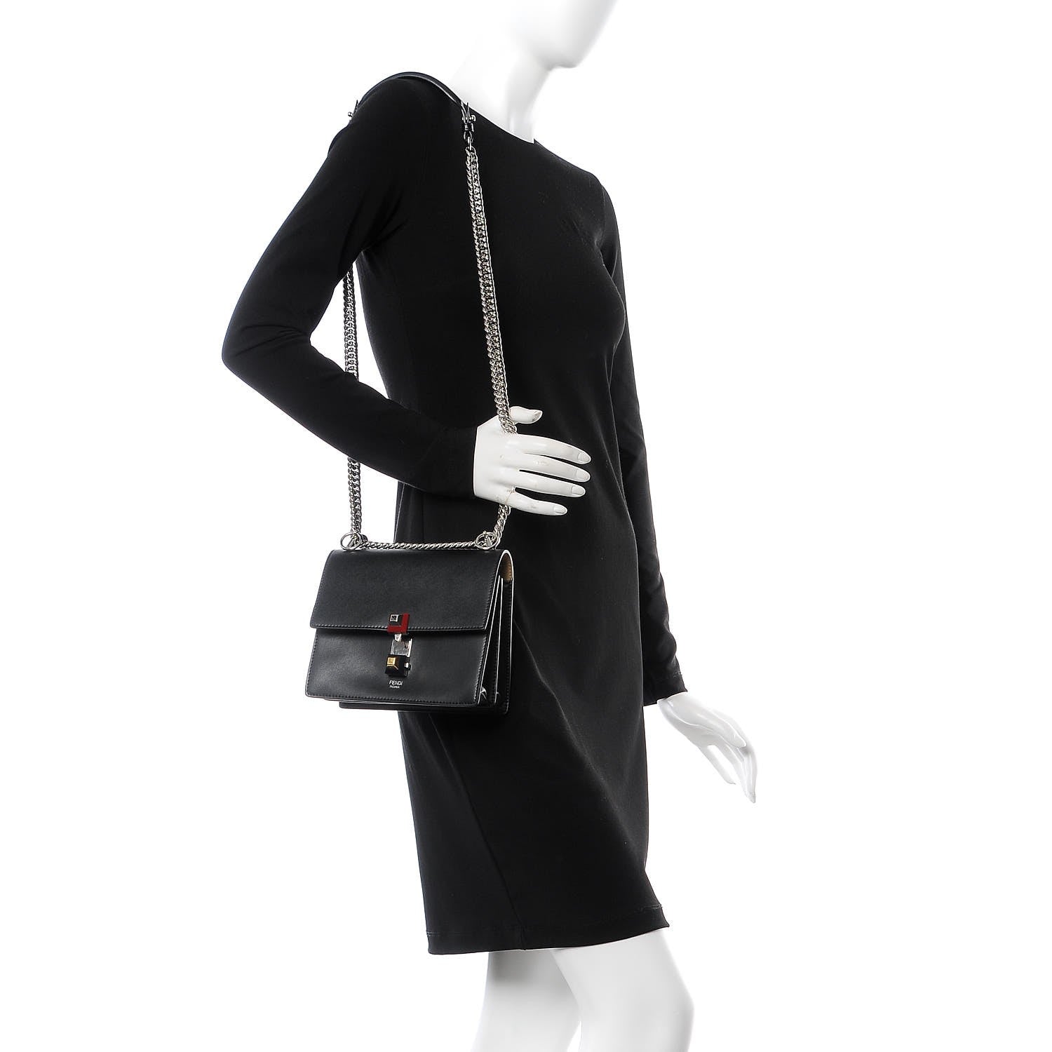 Fendi Vitello Liberty Studded Small Kan I Shoulder Bag Black Multicolor 2 of 7
