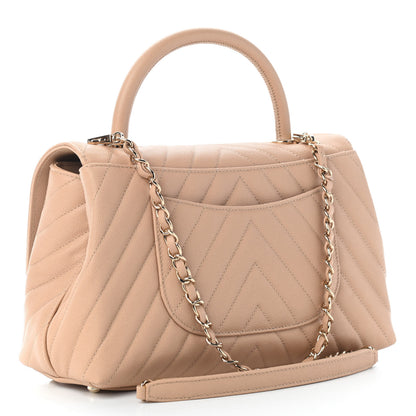 Chanel Caviar Chevron Quilted Small Coco Handle Flap Beige 3 of 9