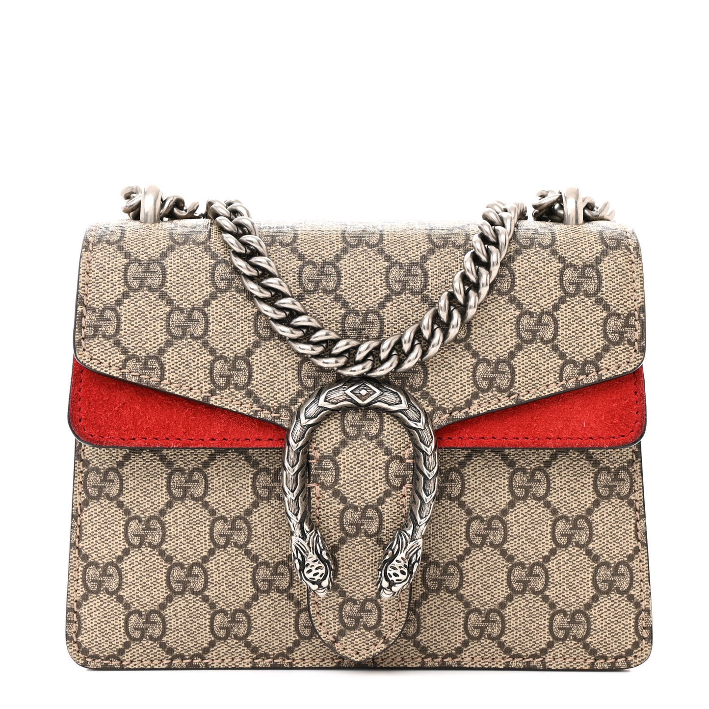 GG Supreme Monogram Suede Mini Dionysus Shoulder Bag Beige Ebony Vulcanic Red