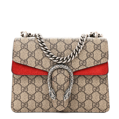 Gucci GG Supreme Monogram Suede Mini Dionysus Shoulder Bag Beige Ebony Vulcanic Red 1 of 12