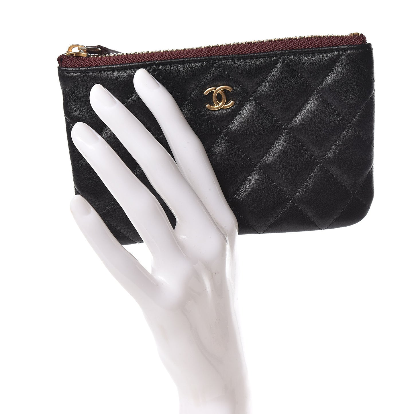 Lambskin Quilted Small Cosmetic Case Black