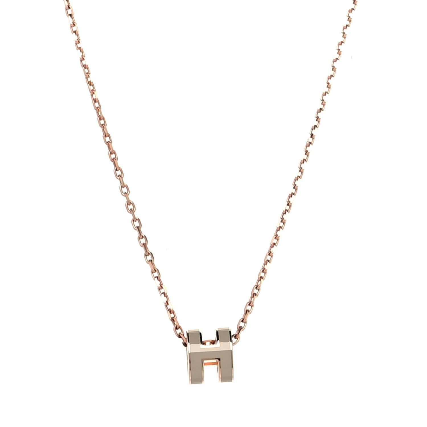 Hermes Lacquered Rose Gold Mini Pop H Pendant Necklace Marron Glace 1 of 5