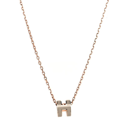 Hermes Lacquered Rose Gold Mini Pop H Pendant Necklace Marron Glace 1 of 5
