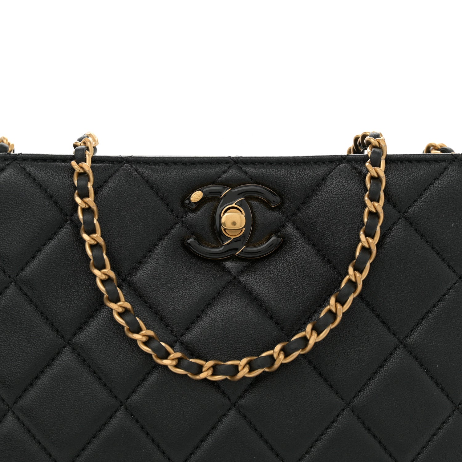 Chanel Shiny Lambskin Quilted Enamel CC Shoulder Bag Black 9 of 12