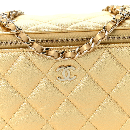 Chanel Metallic Caviar Quilted Small Vanity Case With Chain Gold 8 of 10