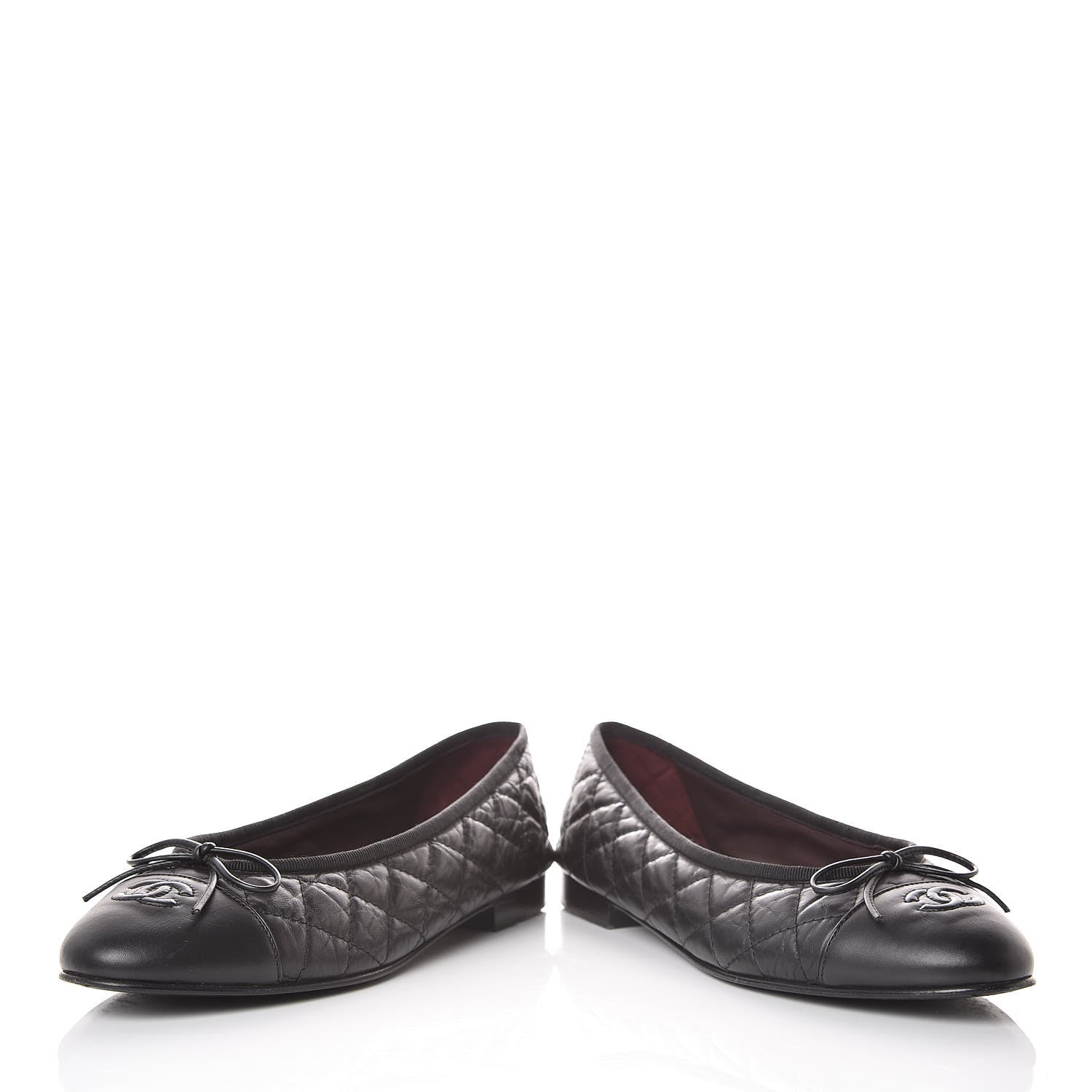 Chanel Aged Calfskin Quilted CC Cap Toe Ballerina Flats 39.5 Black 6 of 15
