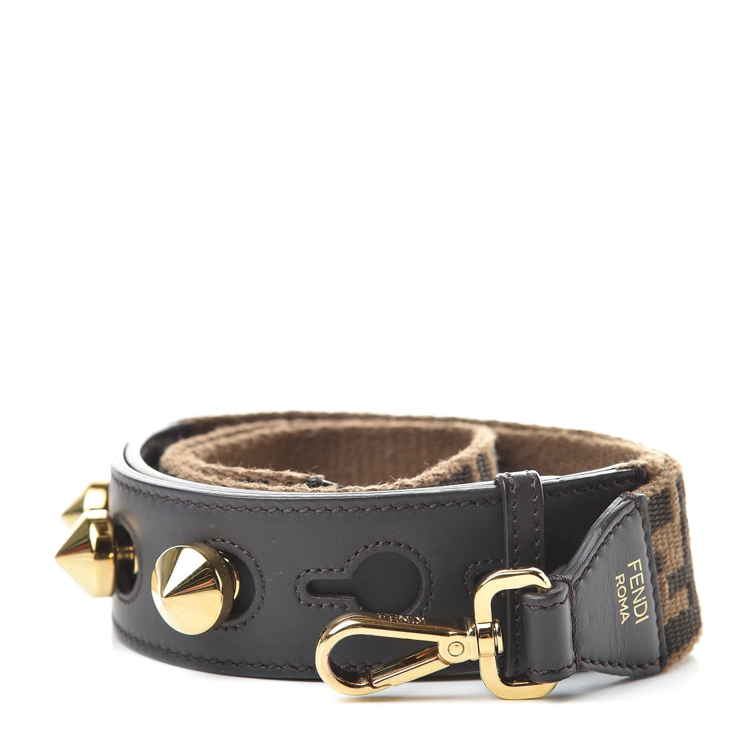 Ribbon Vitello Century FF 1974 Studded Strap You Fango Marrone Ebano
