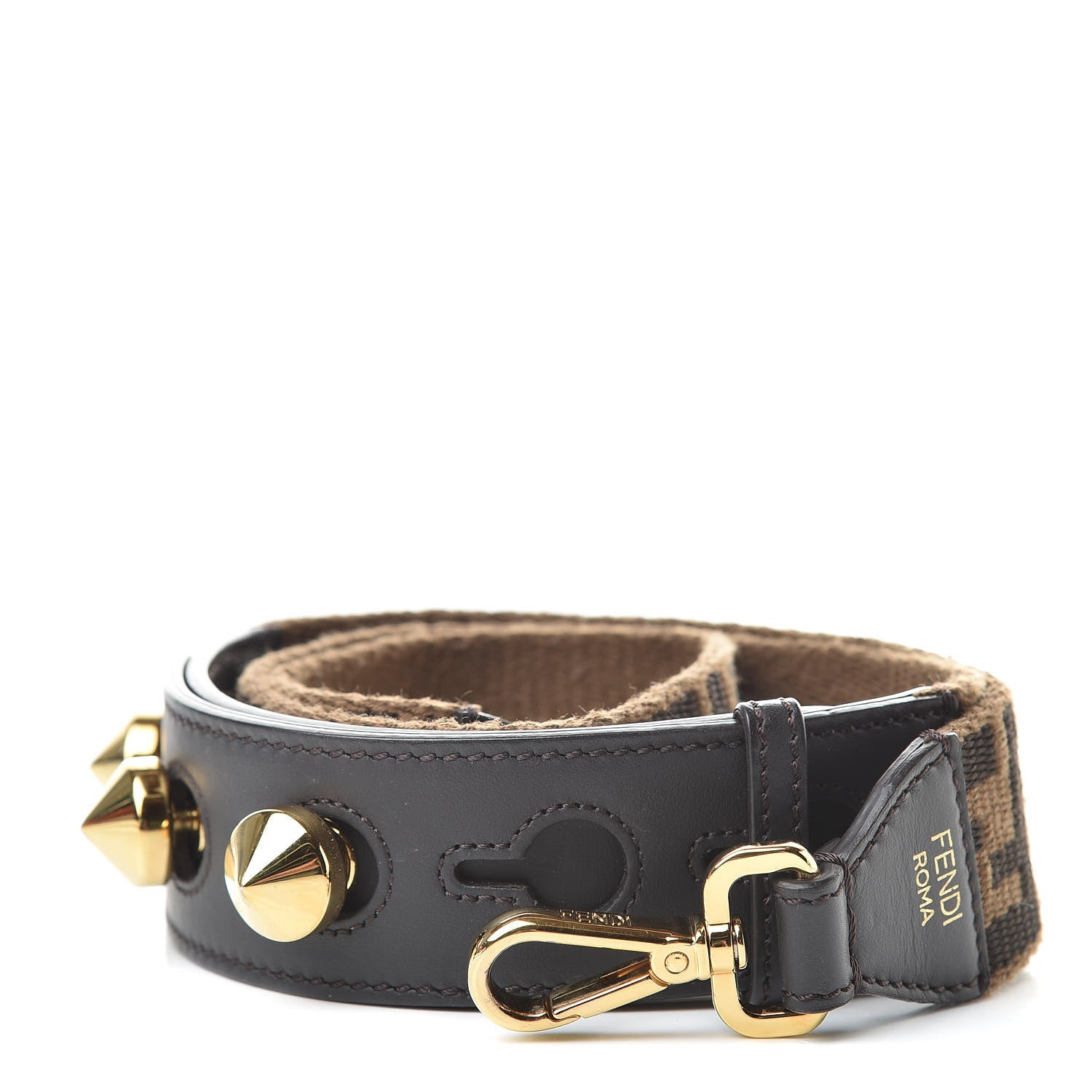 Fendi Ribbon Vitello Century FF 1974 Studded Strap You Fango Marrone Ebano 1 of 7
