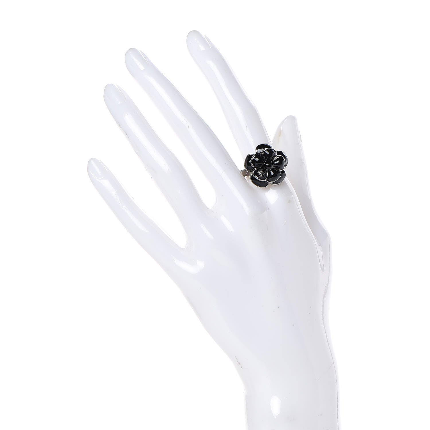 Chanel Enamel Ruthenium CC Camellia Ring 6 Black 2 of 6