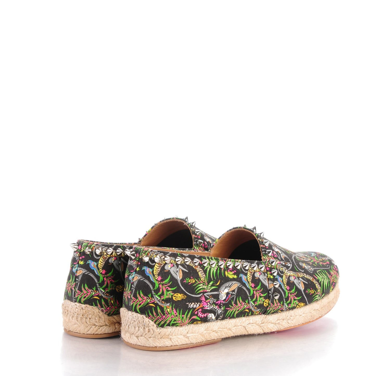 Canvas Loubi Jungle Print Ares Spikes Flat Espadrilles 40 Black