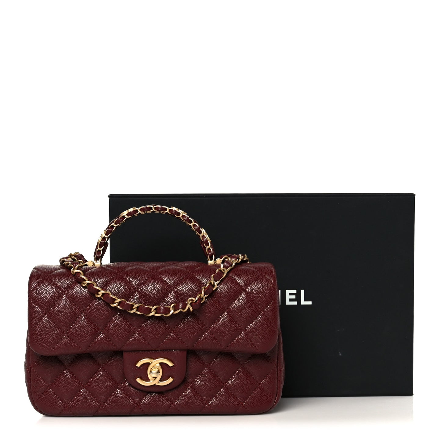 Caviar Quilted Small Handy CC Flap Burgundy