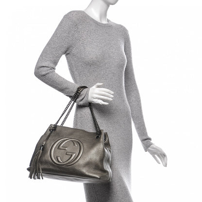 Gucci Metallic Pebbled Calfskin Medium Soho Chain Shoulder Bag Sasso 2 of 7